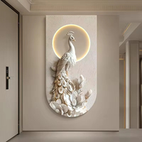 Peinture décorative de paon de luxe moderne et légère Art mural d'allée de couloir à sens élevé Applique murale d'entrée à LED