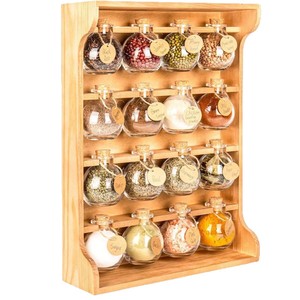 Étagère à épices murale en bois à 4 niveaux avec bocaux en verre pour l'organisation des épices et des condiments dans la cuisine - Product Image 1