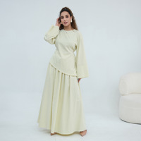Conjunto de algodón para musulmanas, de color liso, talla grande, manga larga, informal, camisa de algodón con falda, conjunto de dos piezas para mujer, ¡Gran Venta!