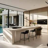 Meuble de cuisine moderne sur mesure en MDF laqué, design plat, avec porte vitrée, charnière et robinet pour villa