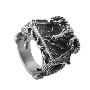 Men's <b>Silver</b> Animal Ram <b>Ring</b> Retro Punk Style Geometric Design Fashion Jewelry Gift - Product Image 5