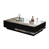 Table basse BTCT028 avec rangement pour salon, garantie qualité 3 ans, design minimaliste, plateau en marbre de luxe, structure en bois