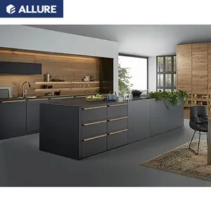 Allure langsung pabrik mewah desain Modern Smart kayu lapis pernis hitam dan putih Modular kayu melamin lemari dapur