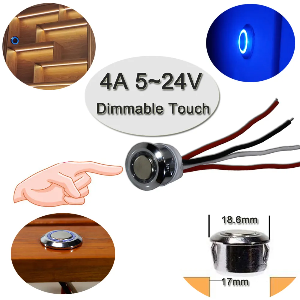 Interruptor com regulação do fluxo led, de alta tensão, touch, para armário de cama, faça você mesmo, 4a, dc 5v 12v 24v, sensores co