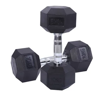 Manufacturers Supply Wholesale Cheap Black Rubber Hex Dumbbell Factory Custom High Quality Gym Equipment Hex Dumbbell