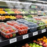 Boîte d'emballage alimentaire pour fruits et légumes frais, en PET transparent, écologique, 175x154x80mm, avec trous de ventilation respirants