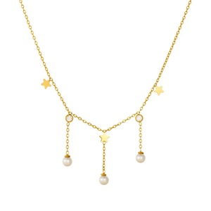 Faux Pearl Gold Plated Chain Star Clavicle Necklace With Tassel Daily Wear Gift Jewelry - Product Image 5