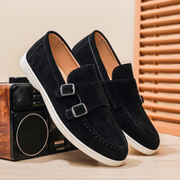 Mocassins pour hommes à double boucle, chaussures décontractées à enfiler, légères, semelle en caoutchouc antidérapante, respirantes, pour la marche quotidienne