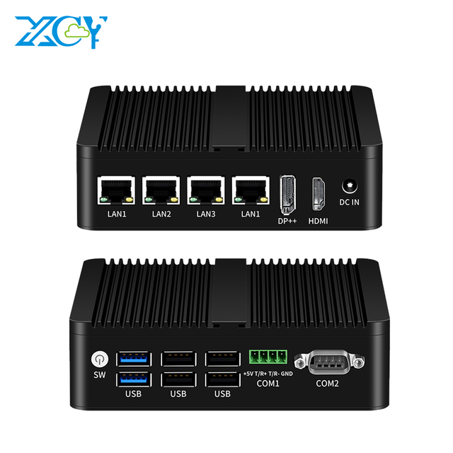 XCY Fanless Industrial Mini Computer Intel Processor N100 Four LAN Ports RS485 RS232 Pfsense Firewalls Soft Router Gat