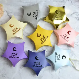 Thiết Kế Mới Lưỡi Liềm Tùy Chỉnh Eid Mubarak Laser Cut Star Shape Favor Hộp Ramadan