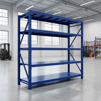 Étagère de rangement métallique bleue réglable à 4 niveaux, unité d'étagère industrielle robuste, étagère utilitaire en acier pour l'organisation d'entrepôt