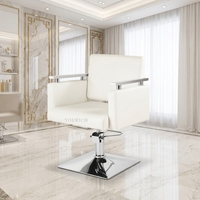 Fauteuil de Barbier Classique en Cuir Blanc, Équipement de Coiffure Durable, Mobilier de Salon Confortable