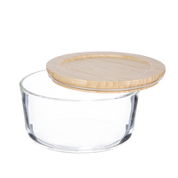 Ensemble de bols mélangeurs en verre borosilicate de haute qualité avec couvercle en bambou poli hermétique, respectueux de l'environnement et adapté aux familles, 4 pièces