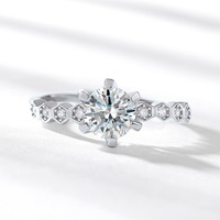 Bague de fiançailles en argent sterling S925 avec moissanite certifiée GRA, moissanite ronde, bande pavée hexagonale, réglable, bague de promesse pour femme