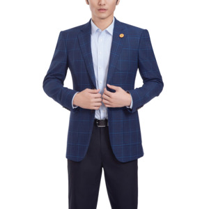 <span class=keywords><strong>Traje</strong></span> de <span class=keywords><strong>Hombre</strong></span> Azul Rey a Cuadros, Corte <span class=keywords><strong>Entallado</strong></span>, Solapa con Muescas, Blazer y Pantalones para Bodas y Reuniones de Negocios - Product Image 2