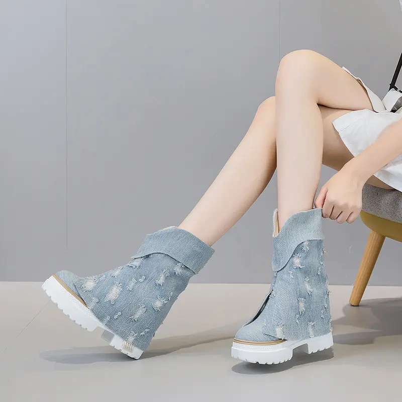 New Debut Trendy Shoes Women's Denim Boots Fashion Leisure Thick Sole Ladies Boots