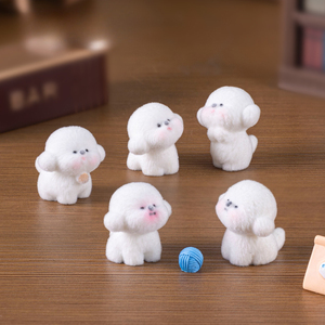 Figurine Anjing Bichon Frise Berbulu Halus, Ornamen Anjing Putih Lucu untuk Lanskap Mini dan Dekorasi Meja - Product Image 2