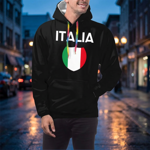 Sweat-shirt à capuche décontracté pour homme, motif drapeau italien, en polaire 100 % polyester, séchage rapide, manches longues, collection automne - Product Image 3