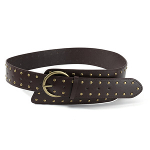 <span class=keywords><strong>Ceinture</strong></span> Western Vintage Cloutée pour <span class=keywords><strong>Femme</strong></span> en Cuir et Daim Large de 4 cm de Largeur et 110 cm de Longueur avec Rivets Dorés et Boucle Ardillon Antique - Product Image 5