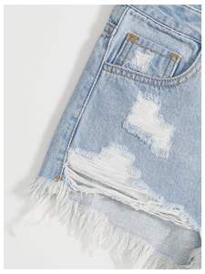 Shorts de mezclilla para mujer, de cintura media, con dobladillo deshilachado, rasgados, transpirables, lavados, de pierna recta, estilo casual y sexy para verano, streetwear - Product Image 3