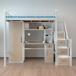 Giường tầng đôi bằng kim loại giá rẻ có thang, khung thép, có ngăn chứa đồ dành cho người lớn, ký túc xá, nhà ở, trường học - Product Image 4