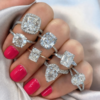 Ensemble de bagues en moissanite, bague de fiançailles et de mariage en moissanite, bague pavée en moissanite en argent 925, empilable, de luxe, pour mariée