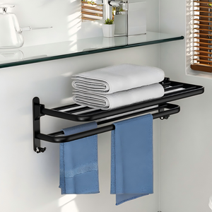 Toallero de aluminio espacial, estantes de almacenamiento dobles antioxidantes anticorrosión sin perforaciones gruesos para baño de Hotel en casa - Product Image 3