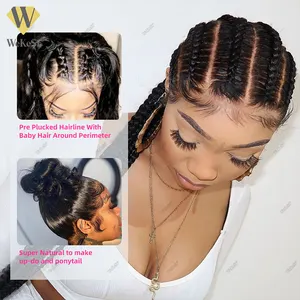 Brazil Trinh Nữ Tóc Con Người Cornrow Braided Wig Đối Với Phụ Nữ Màu Đen Bện Weave Full Lace Wigs Hd Bện Ren Tóc Giả Nhà Cung Cấp