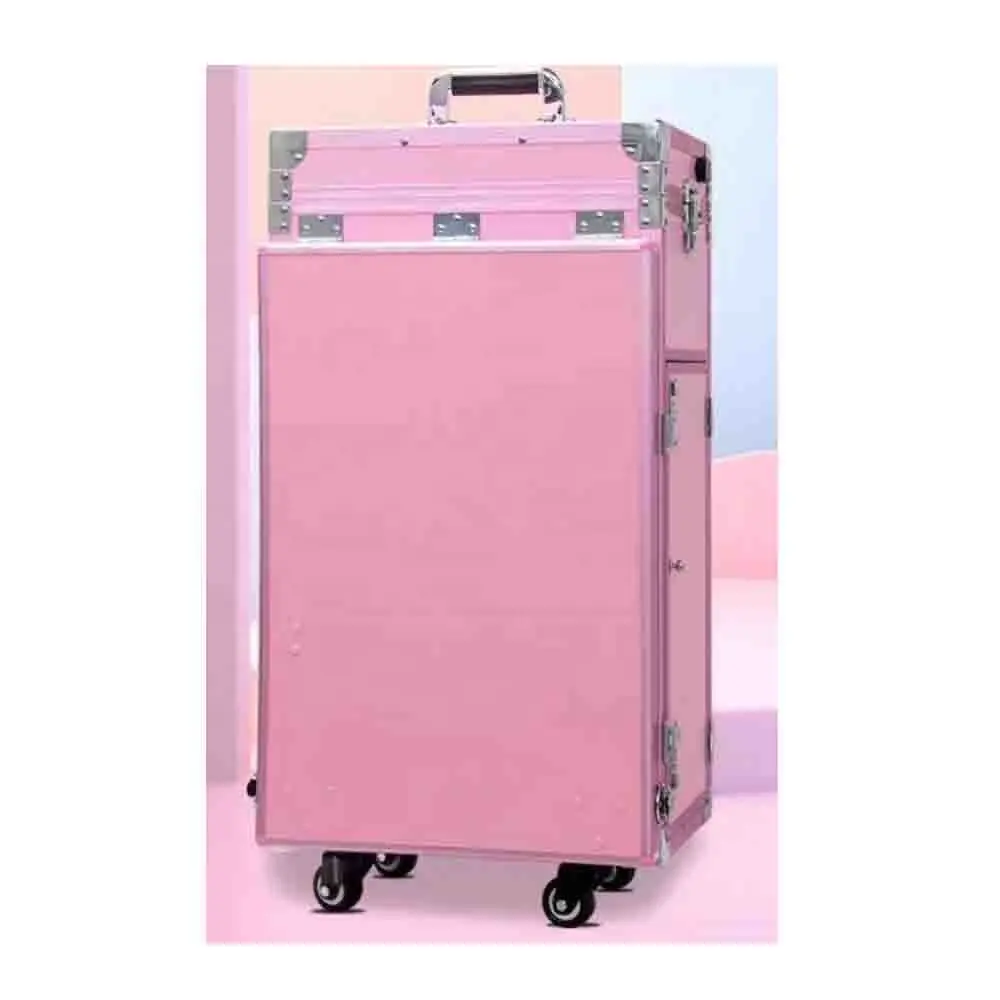 Wegrust Roze Roze Roze Zwarte Nagel Werkstation Spa Rollende Manicure Tafel Cosmetische Case Met Tafel Audio Speaker En Led Verlichting