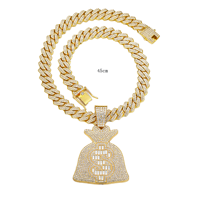 Collier pendentif dollar hip hop de qualité vente en gros Chaîne de sac d'argent en alliage de qualité Pendentif en or européen en forme de lune plaqué or