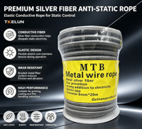 Tali Serat Perak Antistatik Konduktif 3/6mm Kabel ESD Pembumian Baja Tahan Karat untuk Keselamatan Industri Pesawat Terbang