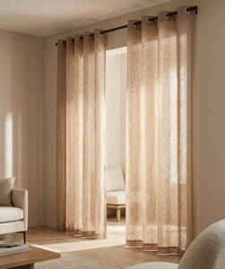 Cortina Moderna de Lino Marrón con Ondas Transparentes, Color y Tamaño Personalizables, Ecológica para Sala de Estar - Product Image 3