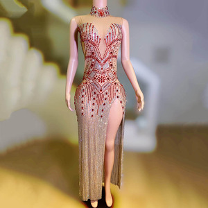 <span class=keywords><strong>Abito</strong></span> da Festa <span class=keywords><strong>Rosso</strong></span> Diamante, Vestito di Lusso per Serate Eleganti con Cristalli, <span class=keywords><strong>Spacco</strong></span> Alto, <span class=keywords><strong>Abito</strong></span> da Club Sexy per Feste - Product Image 2