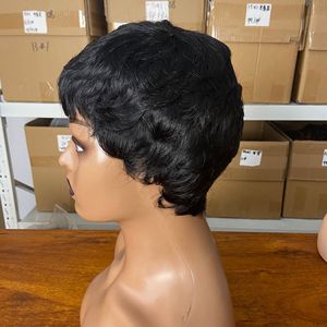 Parrucca Corta Pixie Cut 4 Pollici in <span class=keywords><strong>Capelli</strong></span> Umani Lisci, Realizzata a Macchina, Senza Colla, <span class=keywords><strong>Capelli</strong></span> Cinesi per Donne, Densità 150%, Marrone Cioccolato Biondo - Product Image 5