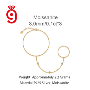 Bracciale in Moissanite per Donna a Prezzo di Fabbrica, Catene di Lusso con Gemme, Bracciale in <span class=keywords><strong>Argento</strong></span> 925 e Anello con Catena a Maglie - Product Image 6