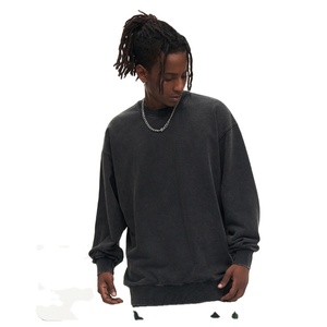 Jersey de cuello redondo para hombre de calidad de lujo 100% algodón pesado y de gran tamaño estilo Hip Hop lavado personalizado para la temporada de otoño - Product Image 1