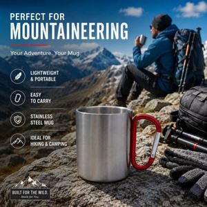 Wholesale 220ml 300ml Outdoor Camping Coffee Travel Mug Double Wall Promotional Gift Custom Stainless Steel Carabiner Handle Cup - Product Image 2