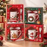 Boîte cadeau de Noël pour tasses à marque privée, avec fenêtre découpée, insert personnalisé, en carton imprimé, pliable