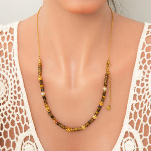 Collier en pierre naturelle, chaîne de clavicule en or 18 carats, chaîne de pull tendance, bijoux automne-hiver - Product Image 1