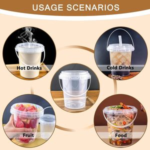 Gobelets jetables en plastique PP transparent de 24 oz et 32 oz avec poignée et couvercle pour boissons à emporter, bubble tea et thé aux fruits - Product Image 2