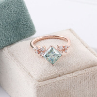 Bague Vintage pour femmes, anneau lumineux, modèle princesse, vert, or Rose, 10k 14k, nouvelle collection