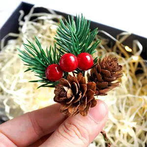 Red Berry Pinecones Pine Needles Stems Artificial Winter Christmas Berries Picks Decor For Christmas