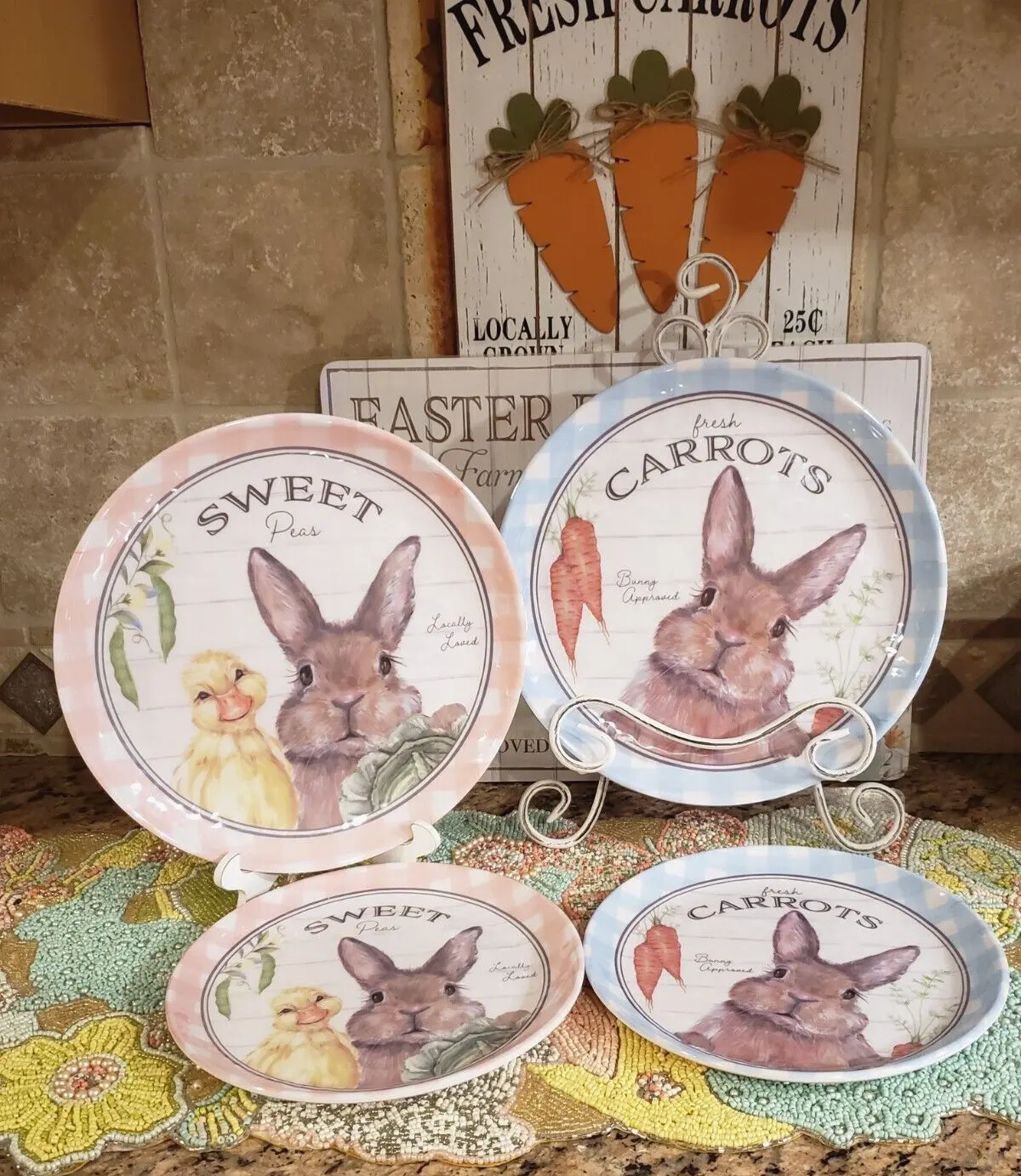 Пасхальный набор, 4 тарелки, кролик, меламин, салатные тарелки