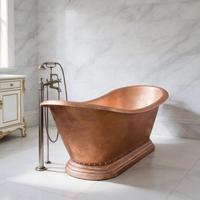Baignoire autoportante ovale double extrémité en cuivre massif sur mesure, finition martelée, de luxe, pour bain profond, 60 gal+, pour salle de bain de villa, garantie 5 ans