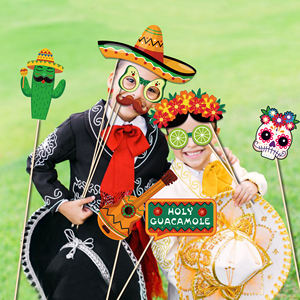 Accessoires de photomaton mexicains Huancai, 25 pièces, kit d'accessoires pour selfies de fête Fiesta avec bâtons en bois pour les fournitures de fête du Cinco de <span class=keywords><strong>Mayo</strong></span> - Product Image 4