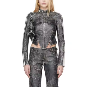 Nuovo Design di alta qualità Set di <span class=keywords><strong>pelle</strong></span> da <span class=keywords><strong>donna</strong></span> Sexy Crop con cerniera giacca gonna a-line acido lavaggio <span class=keywords><strong>pelle</strong></span> sbiadita gonna tuta <span class=keywords><strong>donna</strong></span> - Product Image 1