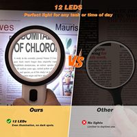 12 LED Lighted Handheld Magnifying Glass, Large Double Layer Glass Lens 3X Magnifier for Seniors Reading Coin Jewelry Close Work