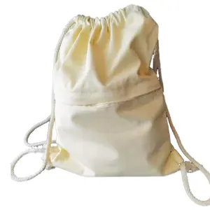 Оптовая продажа, хлопковый рюкзак с индивидуальным логотипом, холщовая хлопчатобумажная сумка на шнурке для покупок с молнией