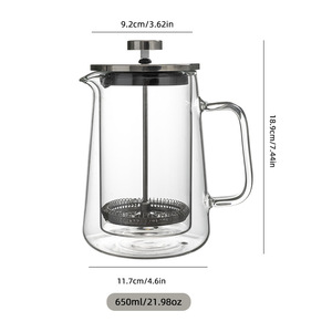 Venta al por mayor, 350ml, 650ml, 1000ml, vidrio de borosilicato de doble pared, prensa francesa, cafetera, cafetera de cerveza fría, prensas de café de viaje - Product Image 6