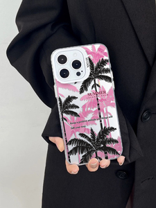 Cover per iPhone 17 16 15 <span class=keywords><strong>Pro</strong></span> Max <span class=keywords><strong>14</strong></span> 13 <span class=keywords><strong>Pro</strong></span> Max con Palma Rosa e Nera, Trasparente Antiurto, Custodia Estiva - Product Image 4